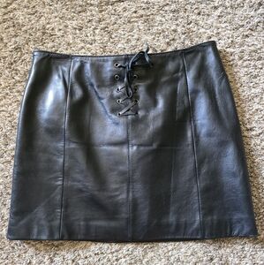 Wilsons Leather Black Mini Pencil Skirt Tie Front